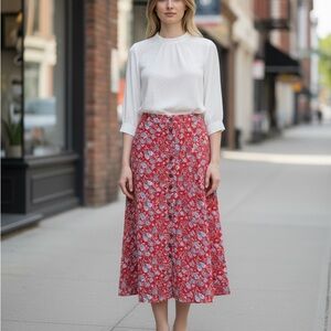 NEW, Zadig & Voltaire, Floral Midi Skirt Red Blue, EU 38, Designer Luxury